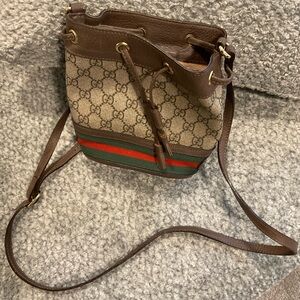 Gucci Brown and Red Small Bucket Bag